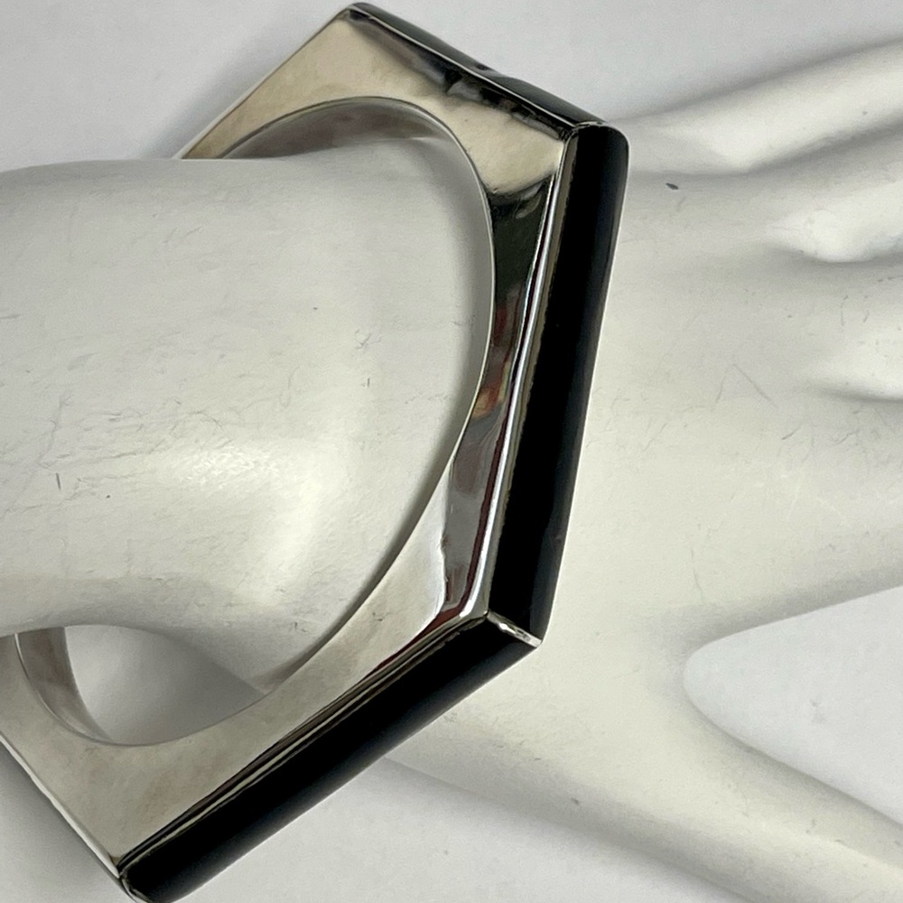 Vintage Taxco Sterling Silver Onyx Hexagonal Bracelet Bangle